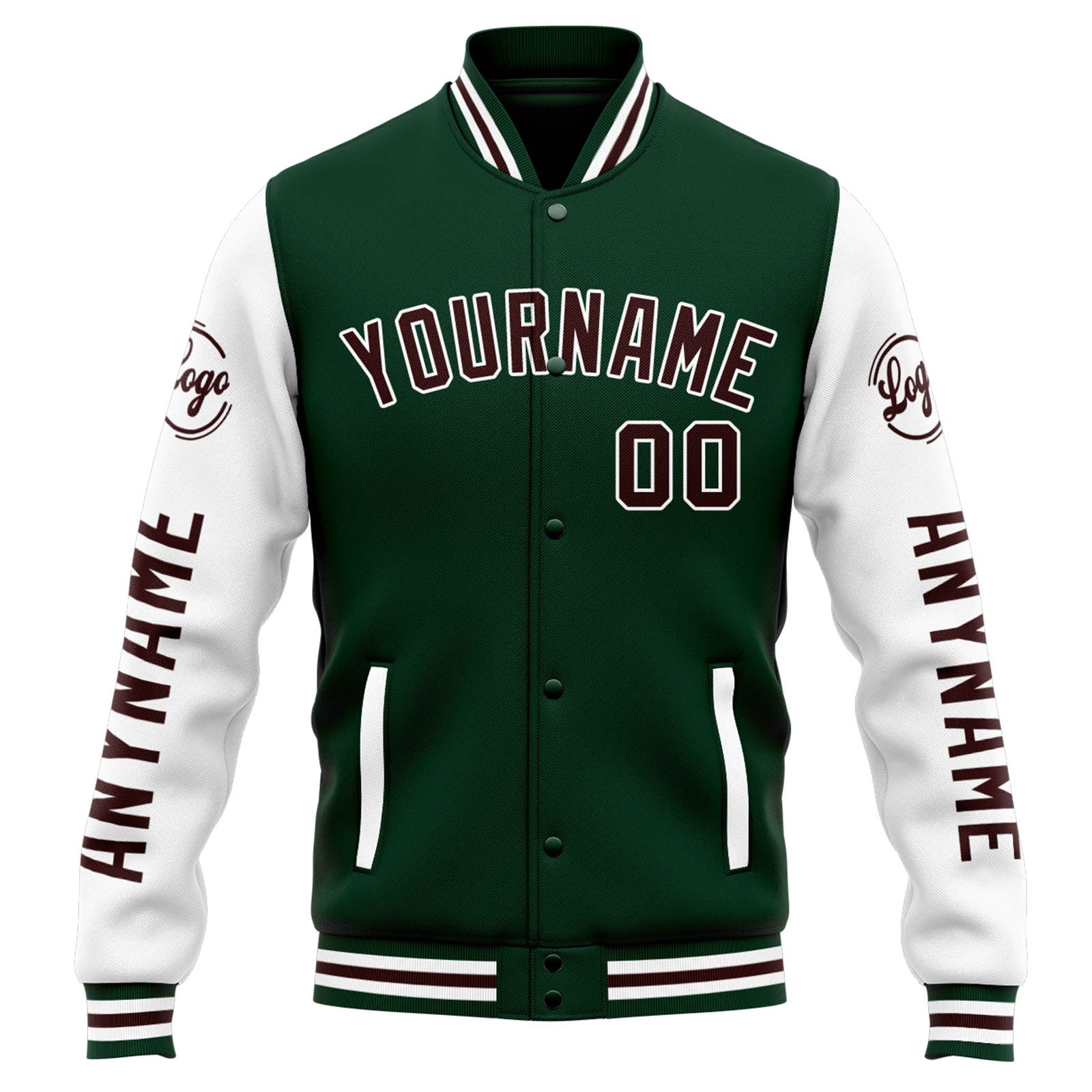 Chaqueta universitaria personalizada estilo Letterman para hombres-mujeres y jóvenes-color verde y blanco