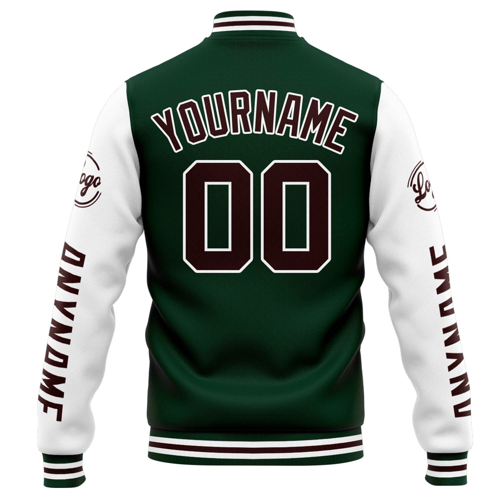 Chaqueta universitaria personalizada estilo Letterman para hombres-mujeres y jóvenes-color verde y blanco