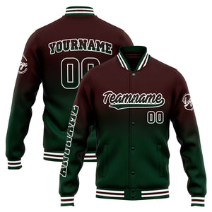 Chaqueta universitaria personalizada estilo Letterman para hombres-mujeres y jóvenes-color marrón degradado verde