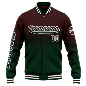 Chaqueta universitaria personalizada estilo Letterman para hombres-mujeres y jóvenes-color marrón degradado verde
