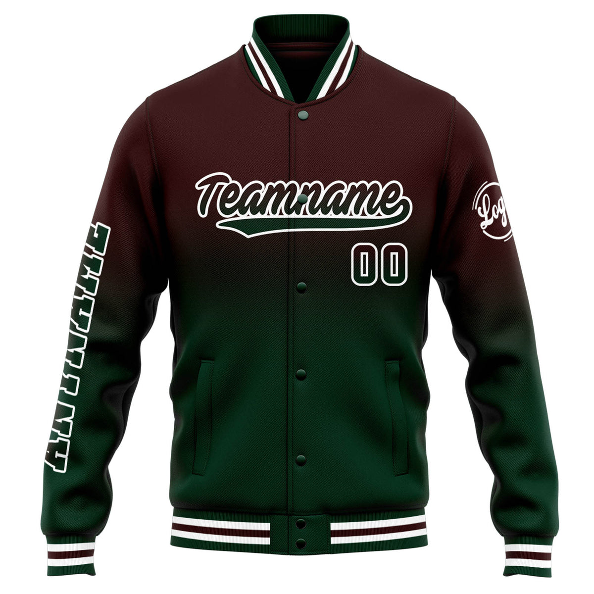 Chaqueta universitaria personalizada estilo Letterman para hombres-mujeres y jóvenes-color marrón degradado verde