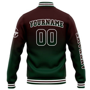 Chaqueta universitaria personalizada estilo Letterman para hombres-mujeres y jóvenes-color marrón degradado verde