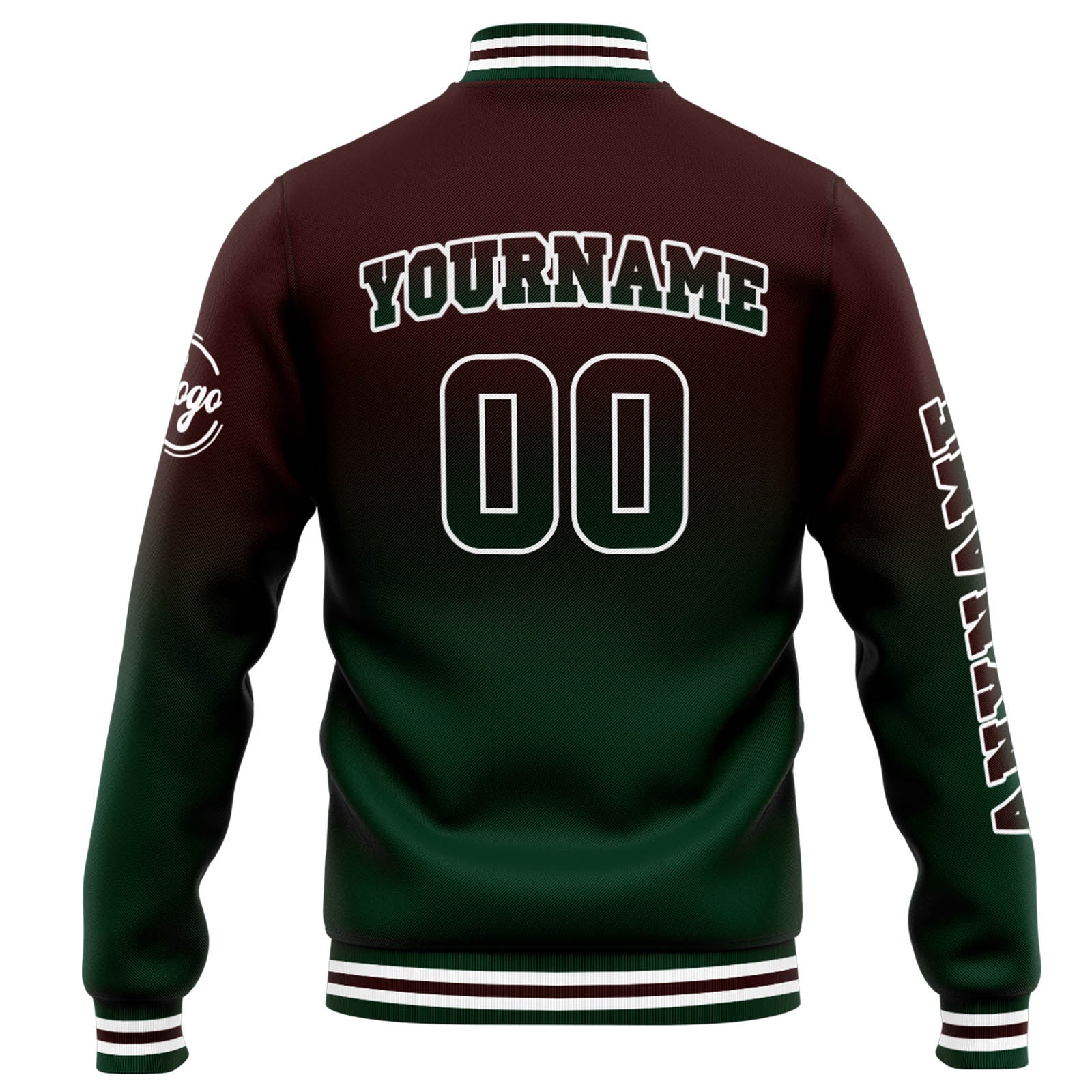 Chaqueta universitaria personalizada estilo Letterman para hombres-mujeres y jóvenes-color marrón degradado verde