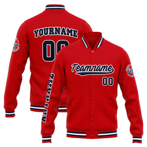 Chaqueta universitaria personalizada estilo Letterman para hombres-mujeres y jóvenes-color rojo y azul marino