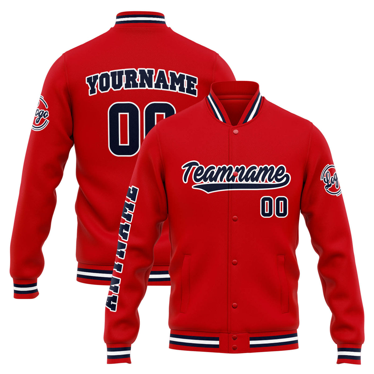 Chaqueta universitaria personalizada estilo Letterman para hombres-mujeres y jóvenes-color rojo y azul marino