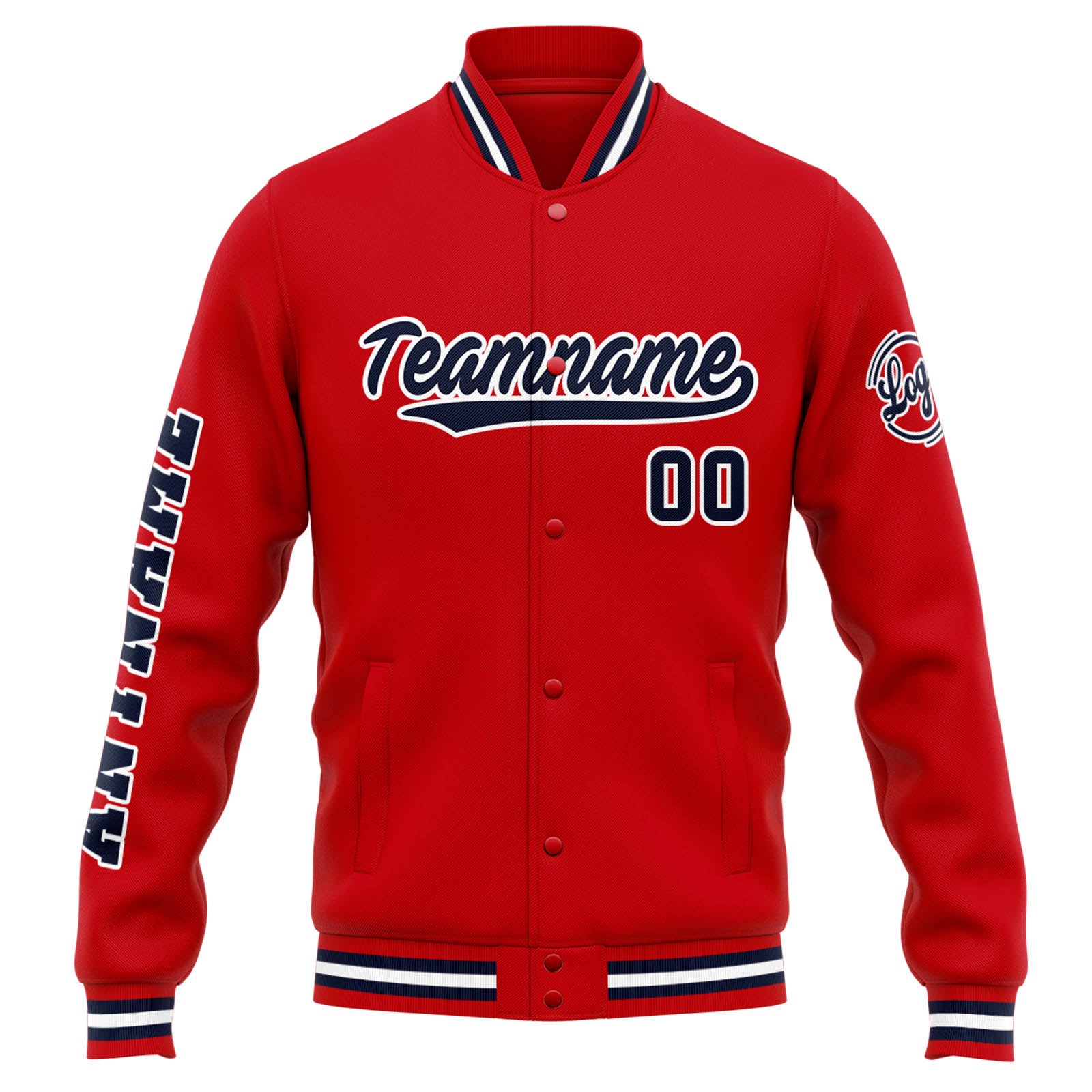 Chaqueta universitaria personalizada estilo Letterman para hombres-mujeres y jóvenes-color rojo y azul marino