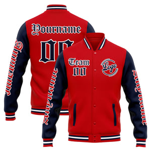 Chaqueta universitaria personalizada estilo Letterman para hombres-mujeres y jóvenes-color rojo y azul marino