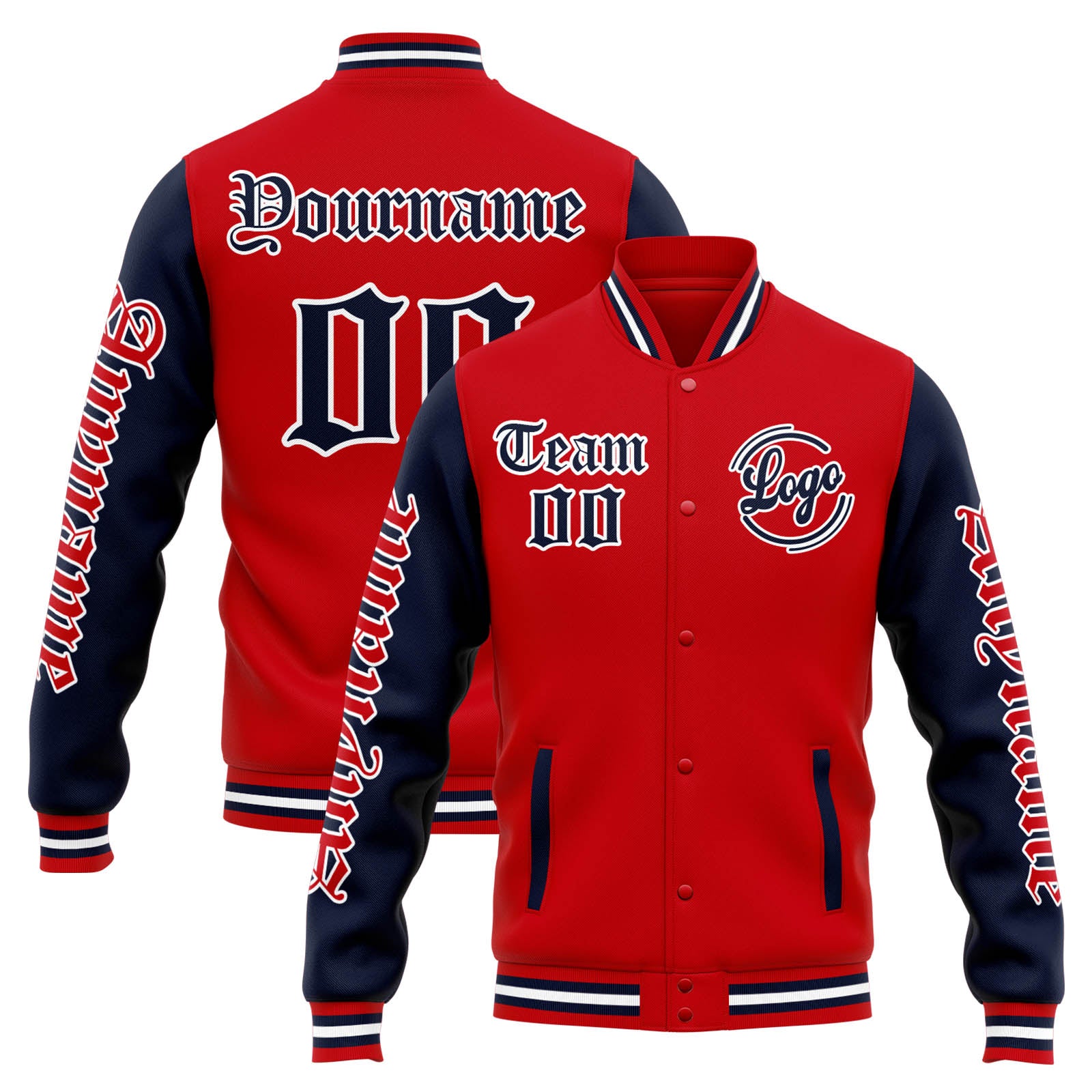 Chaqueta universitaria personalizada estilo Letterman para hombres-mujeres y jóvenes-color rojo y azul marino