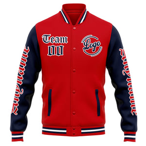 Chaqueta universitaria personalizada estilo Letterman para hombres-mujeres y jóvenes-color rojo y azul marino