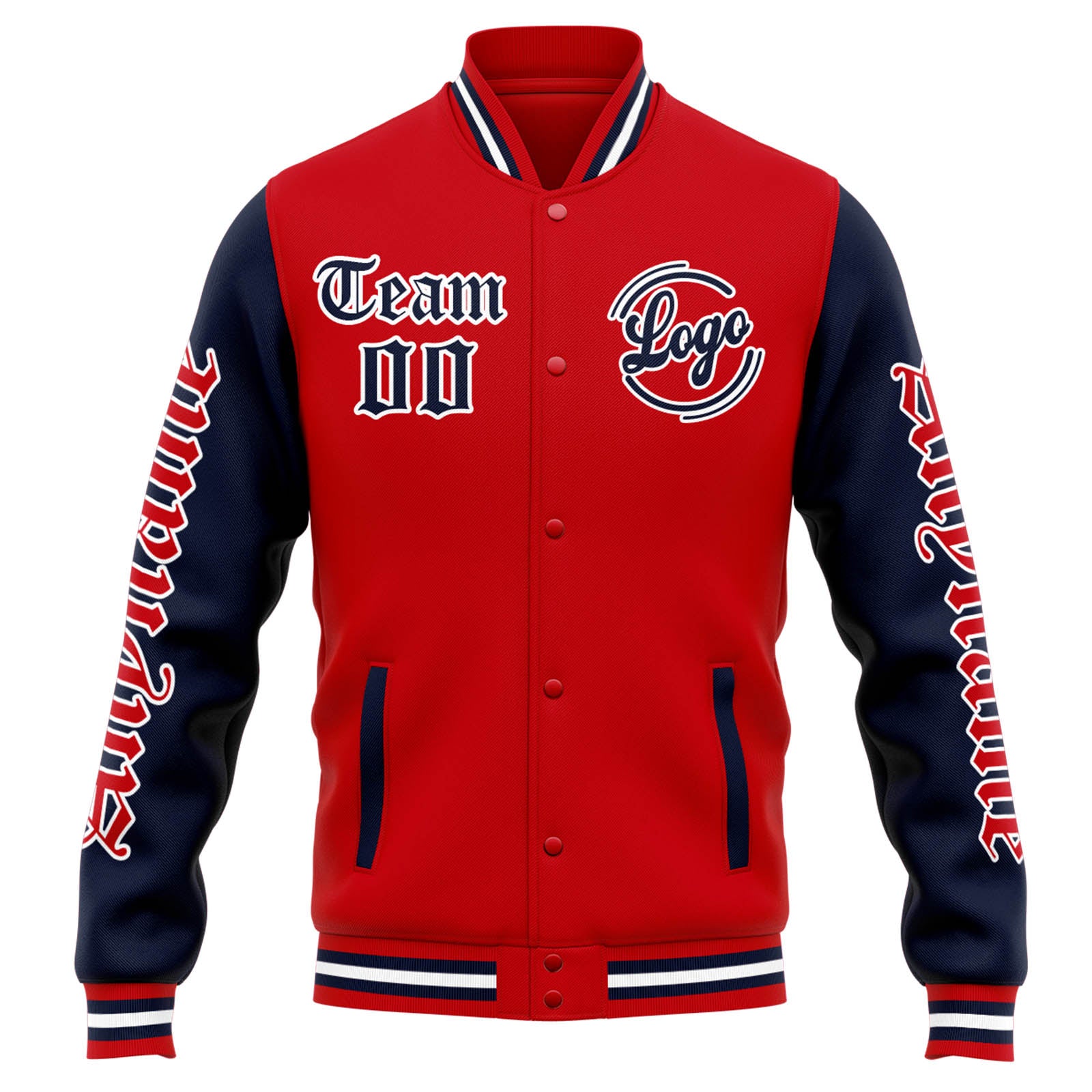 Chaqueta universitaria personalizada estilo Letterman para hombres-mujeres y jóvenes-color rojo y azul marino