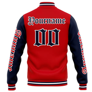Chaqueta universitaria personalizada estilo Letterman para hombres-mujeres y jóvenes-color rojo y azul marino