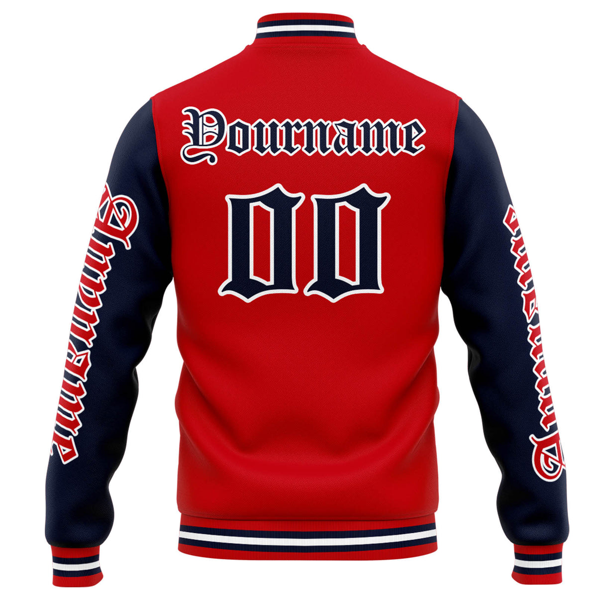 Chaqueta universitaria personalizada estilo Letterman para hombres-mujeres y jóvenes-color rojo y azul marino