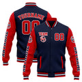 Chaqueta universitaria personalizada estilo Letterman para hombres-mujeres y jóvenes-color azul marino y rojo