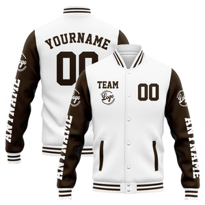 Chaqueta universitaria personalizada estilo Letterman para hombres-mujeres y jóvenes-color blanco y marrón