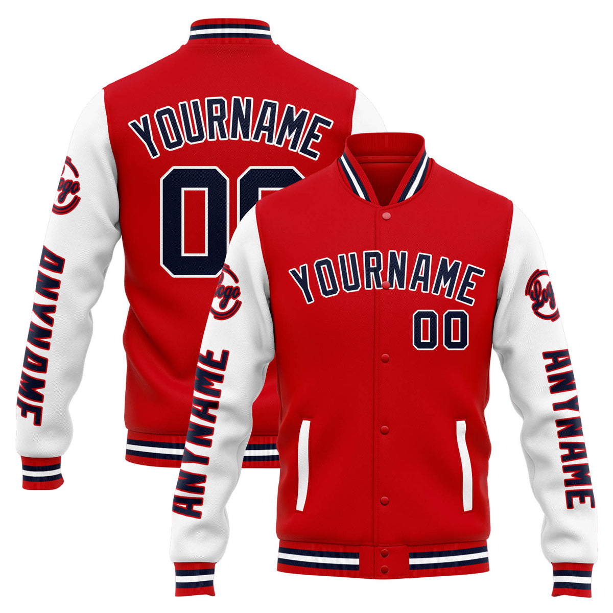 Chaqueta universitaria personalizada estilo Letterman para hombres-mujeres y jóvenes-color rojo y blanco
