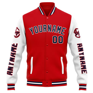 Chaqueta universitaria personalizada estilo Letterman para hombres-mujeres y jóvenes-color rojo y blanco