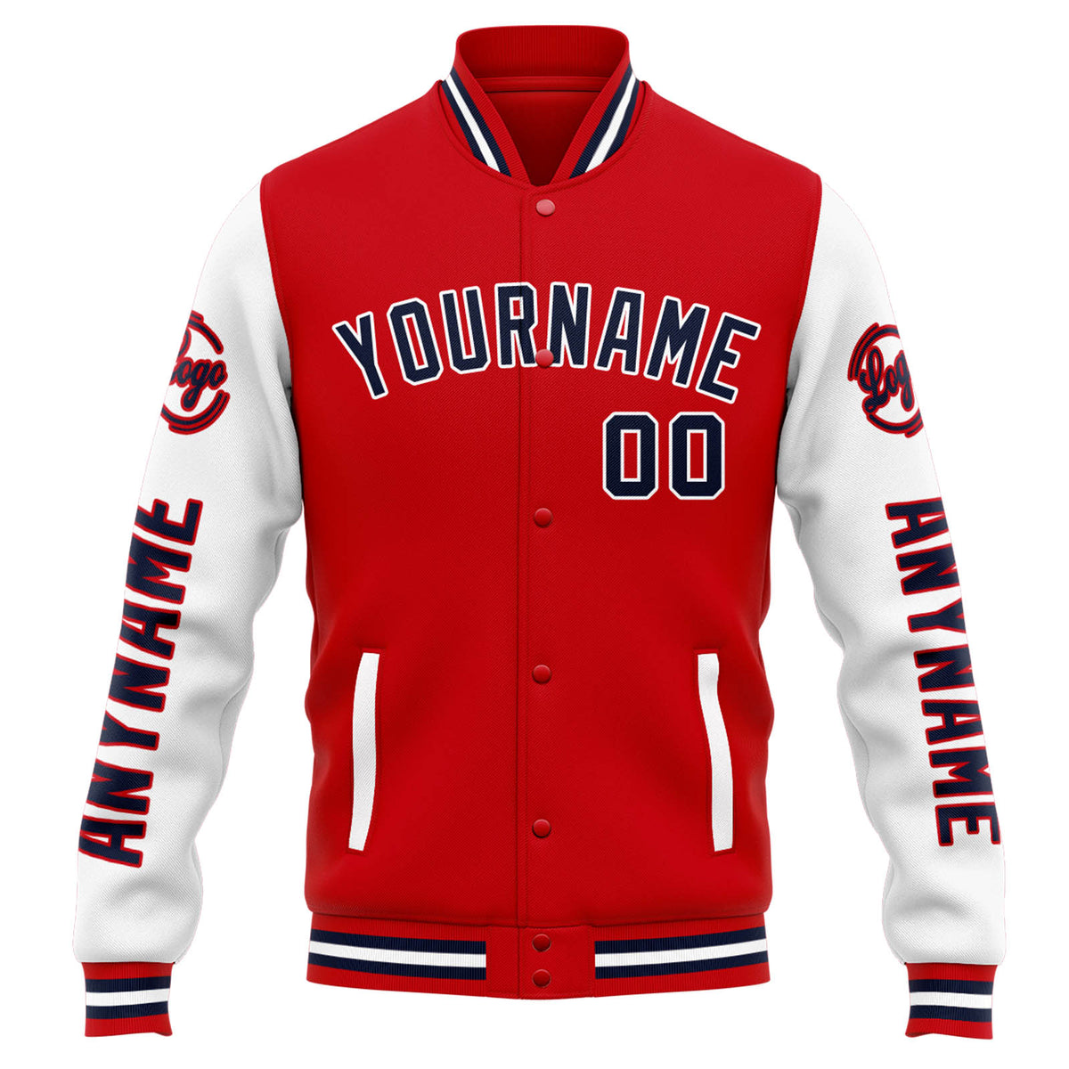 Chaqueta universitaria personalizada estilo Letterman para hombres-mujeres y jóvenes-color rojo y blanco