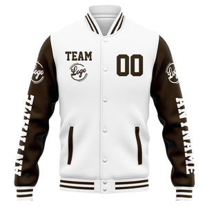 Chaqueta universitaria personalizada estilo Letterman para hombres-mujeres y jóvenes-color blanco y marrón