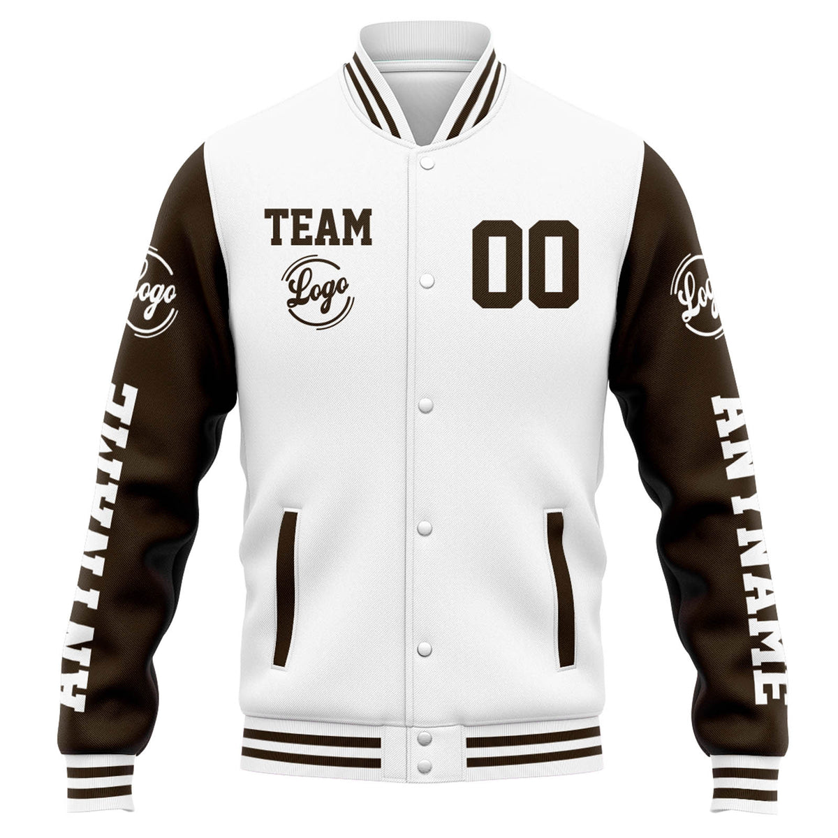 Chaqueta universitaria personalizada estilo Letterman para hombres-mujeres y jóvenes-color blanco y marrón