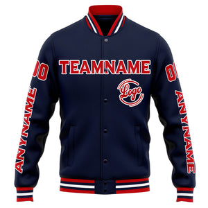Chaqueta universitaria personalizada estilo Letterman para hombres-mujeres y jóvenes-color azul marino y rojo