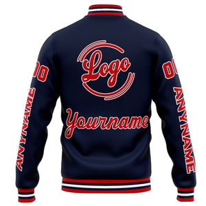 Chaqueta universitaria personalizada estilo Letterman para hombres-mujeres y jóvenes-color azul marino y rojo
