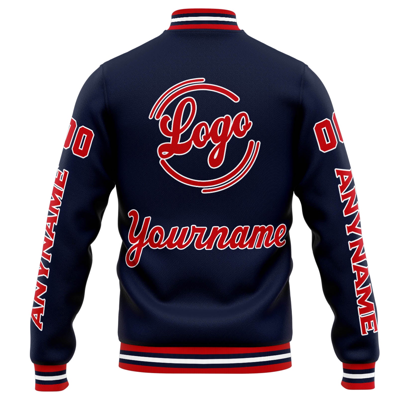 Chaqueta universitaria personalizada estilo Letterman para hombres-mujeres y jóvenes-color azul marino y rojo