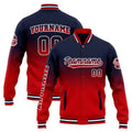 Chaqueta universitaria personalizada estilo Letterman para hombres-mujeres y jóvenes-color azul marino con degradado rojo