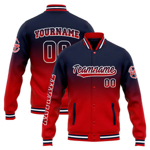Chaqueta universitaria personalizada estilo Letterman para hombres-mujeres y jóvenes-color azul marino con degradado rojo