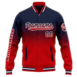 Chaqueta universitaria personalizada estilo Letterman para hombres-mujeres y jóvenes-color azul marino con degradado rojo