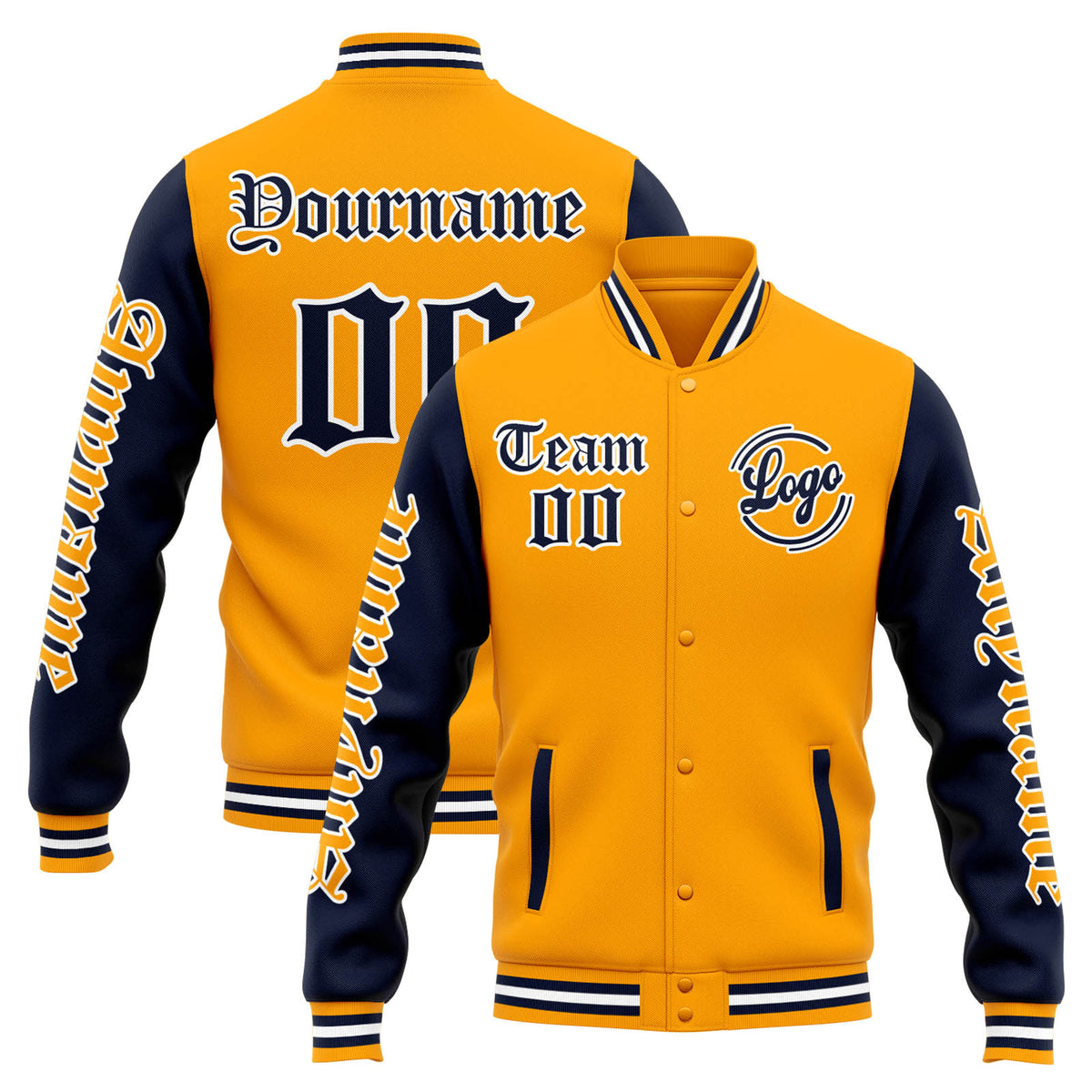 Chaqueta universitaria personalizada estilo Letterman para hombres-mujeres y jóvenes-color naranja y azul marino