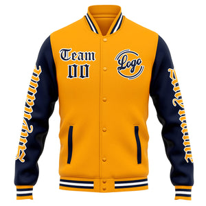 Chaqueta universitaria personalizada estilo Letterman para hombres-mujeres y jóvenes-color naranja y azul marino