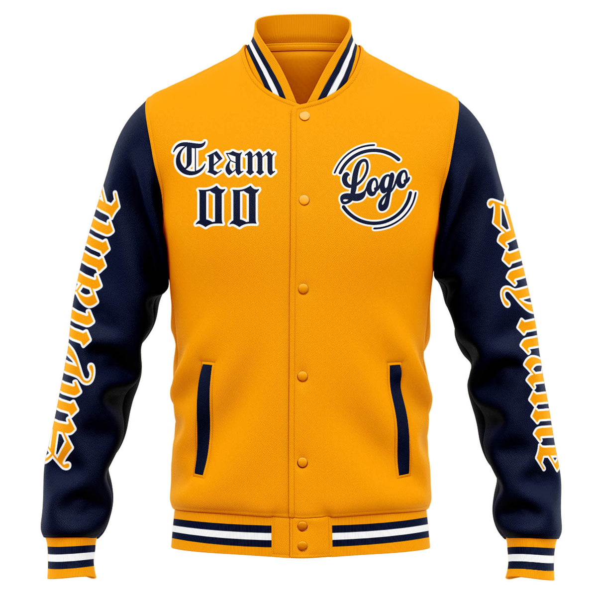 Chaqueta universitaria personalizada estilo Letterman para hombres-mujeres y jóvenes-color naranja y azul marino