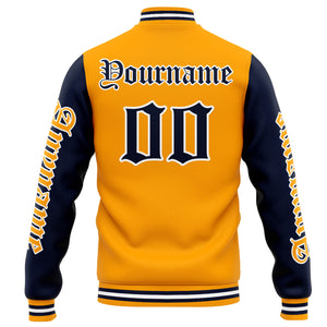 Chaqueta universitaria personalizada estilo Letterman para hombres-mujeres y jóvenes-color naranja y azul marino