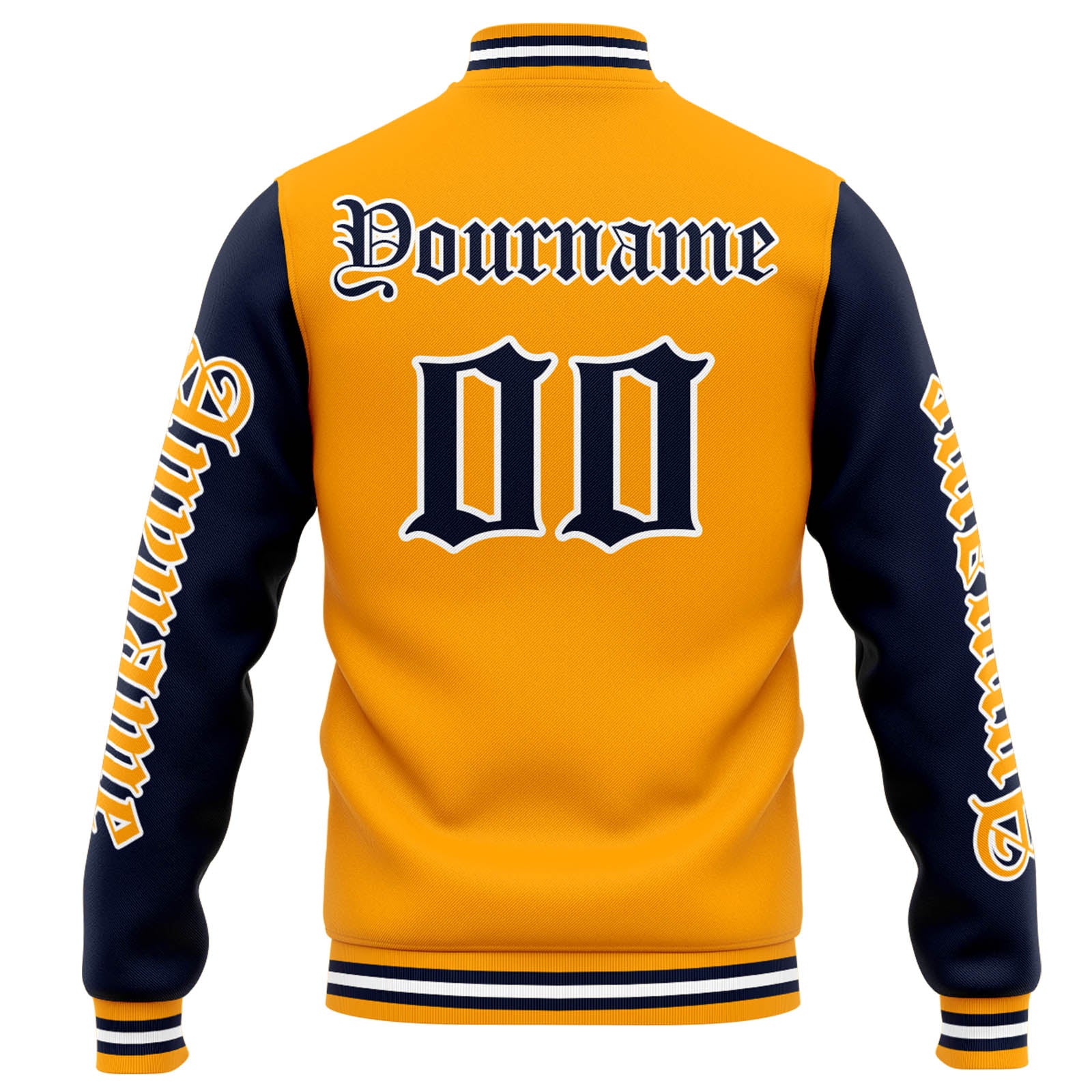 Chaqueta universitaria personalizada estilo Letterman para hombres-mujeres y jóvenes-color naranja y azul marino