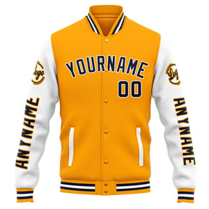 Chaqueta universitaria personalizada estilo Letterman para hombres-mujeres y jóvenes-color naranja y blanco