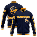 Chaqueta universitaria personalizada estilo Letterman para hombres-mujeres y jóvenes-color azul marino y naranja