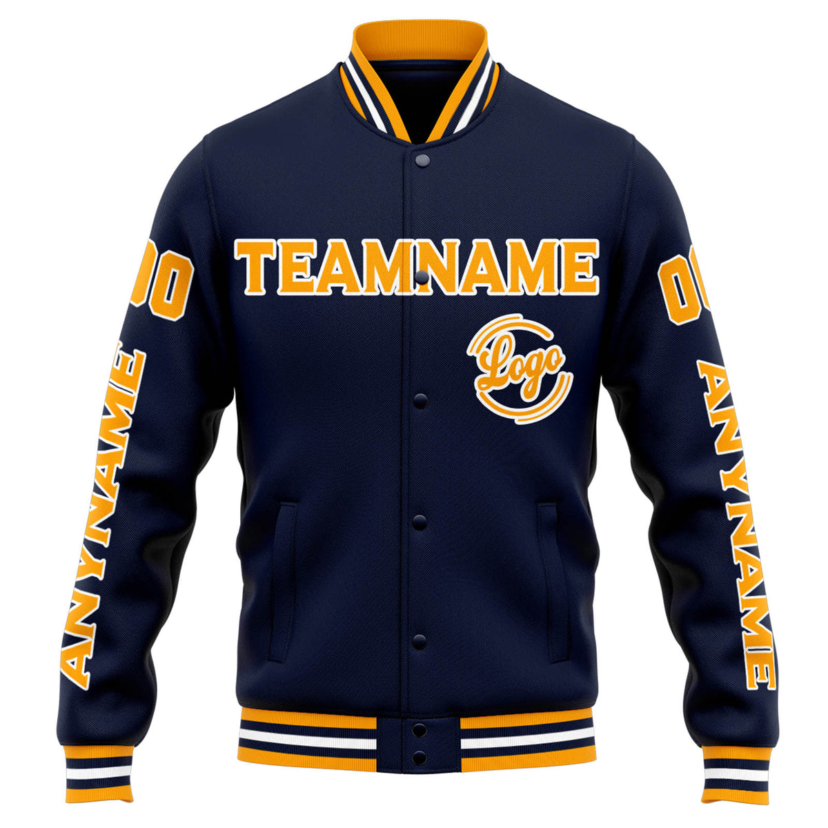 Chaqueta universitaria personalizada estilo Letterman para hombres-mujeres y jóvenes-color azul marino y naranja