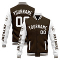 Chaqueta universitaria personalizada estilo Letterman para hombres-mujeres y jóvenes-color marrón y blanco