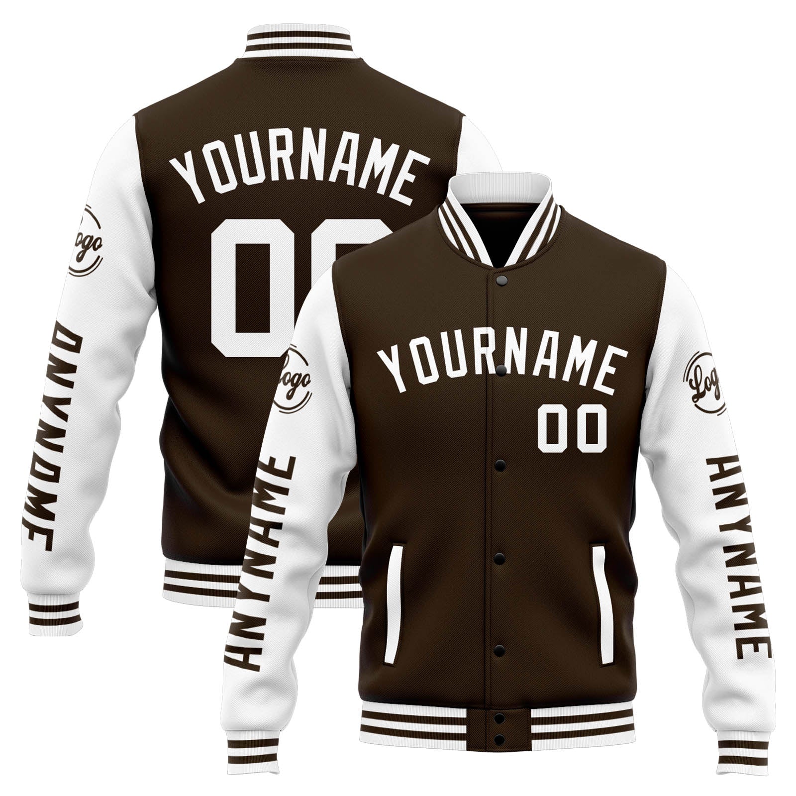 Chaqueta universitaria personalizada estilo Letterman para hombres-mujeres y jóvenes-color marrón y blanco