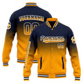 Chaqueta universitaria personalizada estilo Letterman para hombres-mujeres y jóvenes-color azul marino con degradado naranja