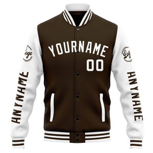 Chaqueta universitaria personalizada estilo Letterman para hombres-mujeres y jóvenes-color marrón y blanco