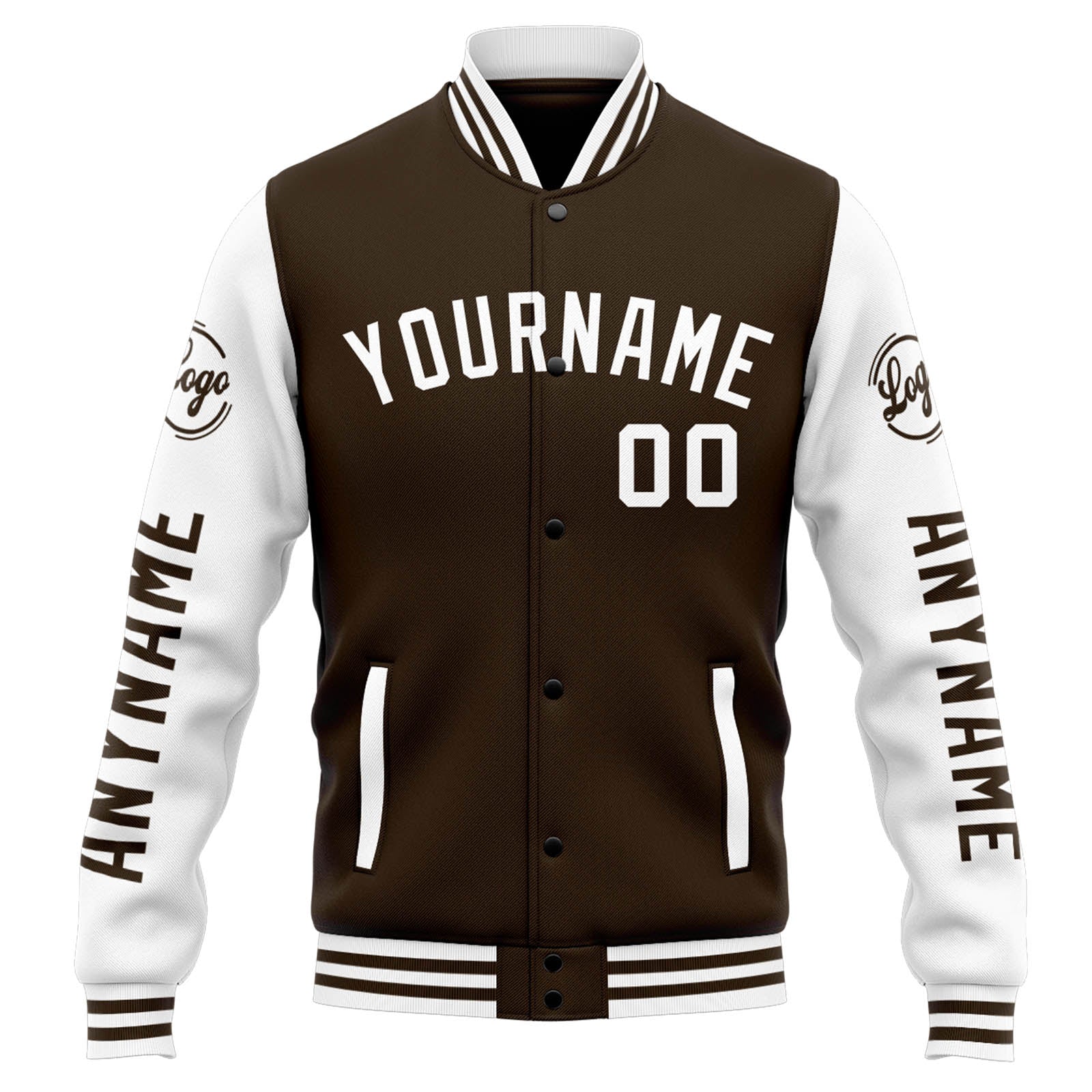 Chaqueta universitaria personalizada estilo Letterman para hombres-mujeres y jóvenes-color marrón y blanco