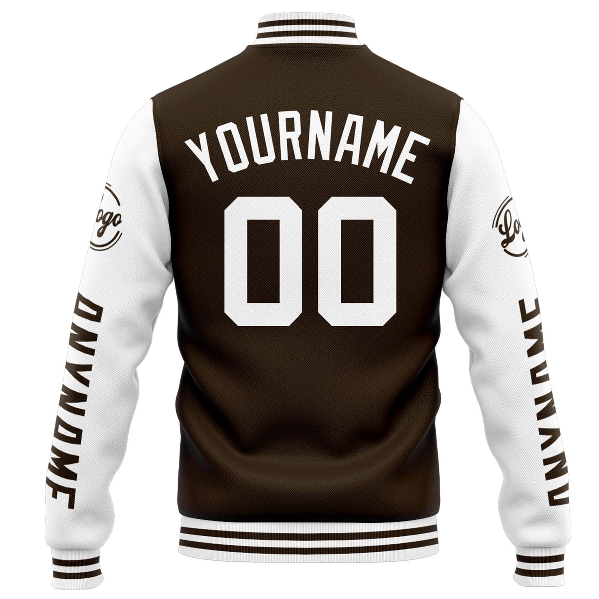 Chaqueta universitaria personalizada estilo Letterman para hombres-mujeres y jóvenes-color marrón y blanco