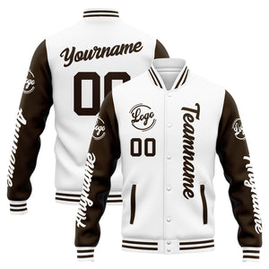 Chaqueta universitaria personalizada estilo Letterman para hombres-mujeres y jóvenes-color blanco y marrón