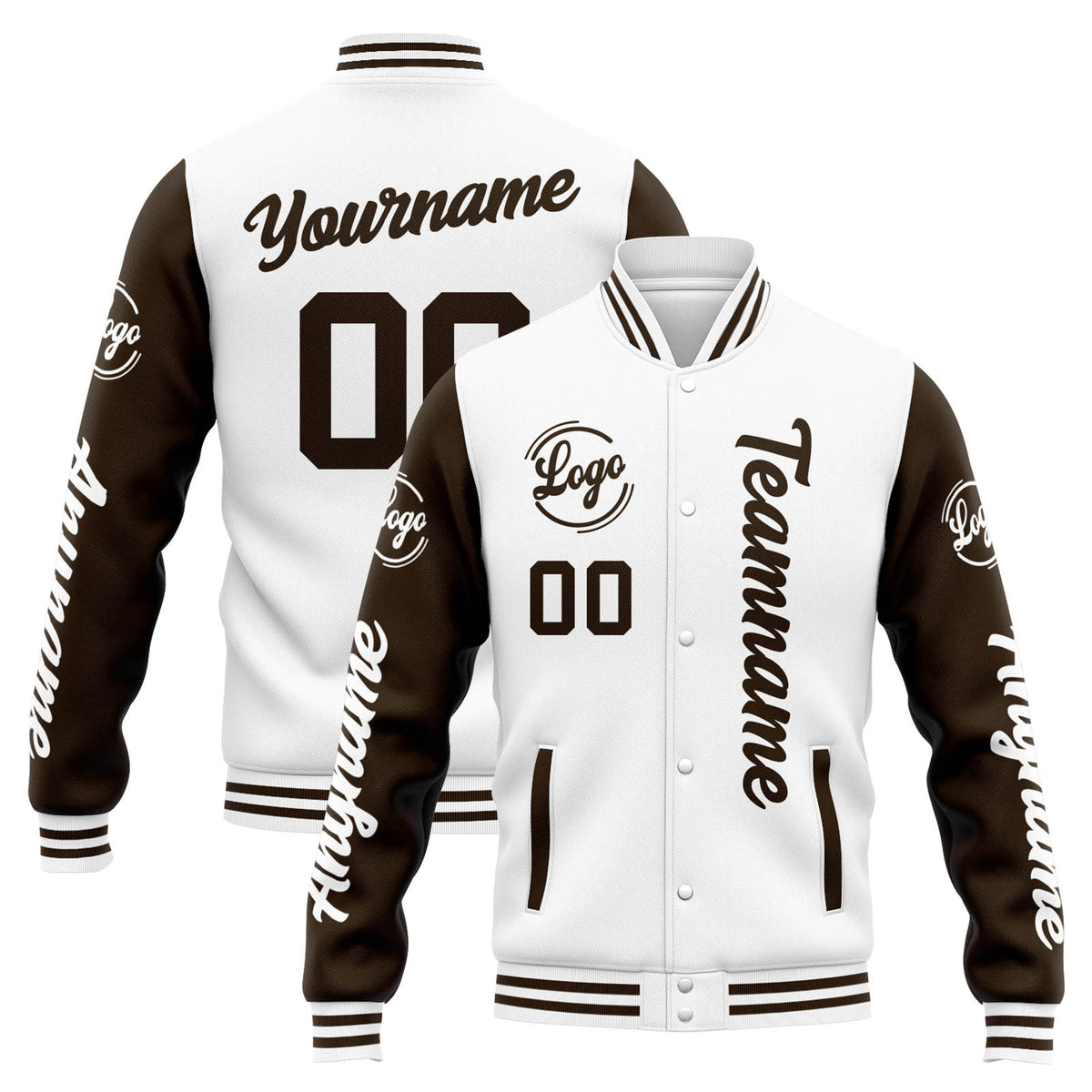 Chaqueta universitaria personalizada estilo Letterman para hombres-mujeres y jóvenes-color blanco y marrón