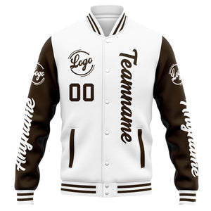 Chaqueta universitaria personalizada estilo Letterman para hombres-mujeres y jóvenes-color blanco y marrón