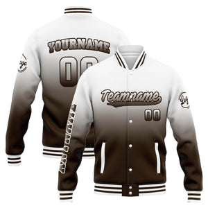 Chaqueta universitaria personalizada estilo Letterman para hombres-mujeres y jóvenes-color blanco con degradado marrón