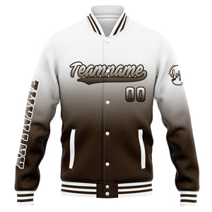 Chaqueta universitaria personalizada estilo Letterman para hombres-mujeres y jóvenes-color blanco con degradado marrón