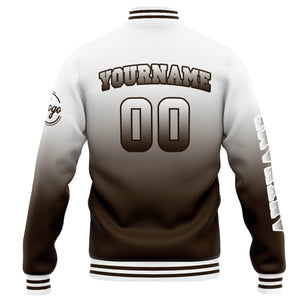 Chaqueta universitaria personalizada estilo Letterman para hombres-mujeres y jóvenes-color blanco con degradado marrón