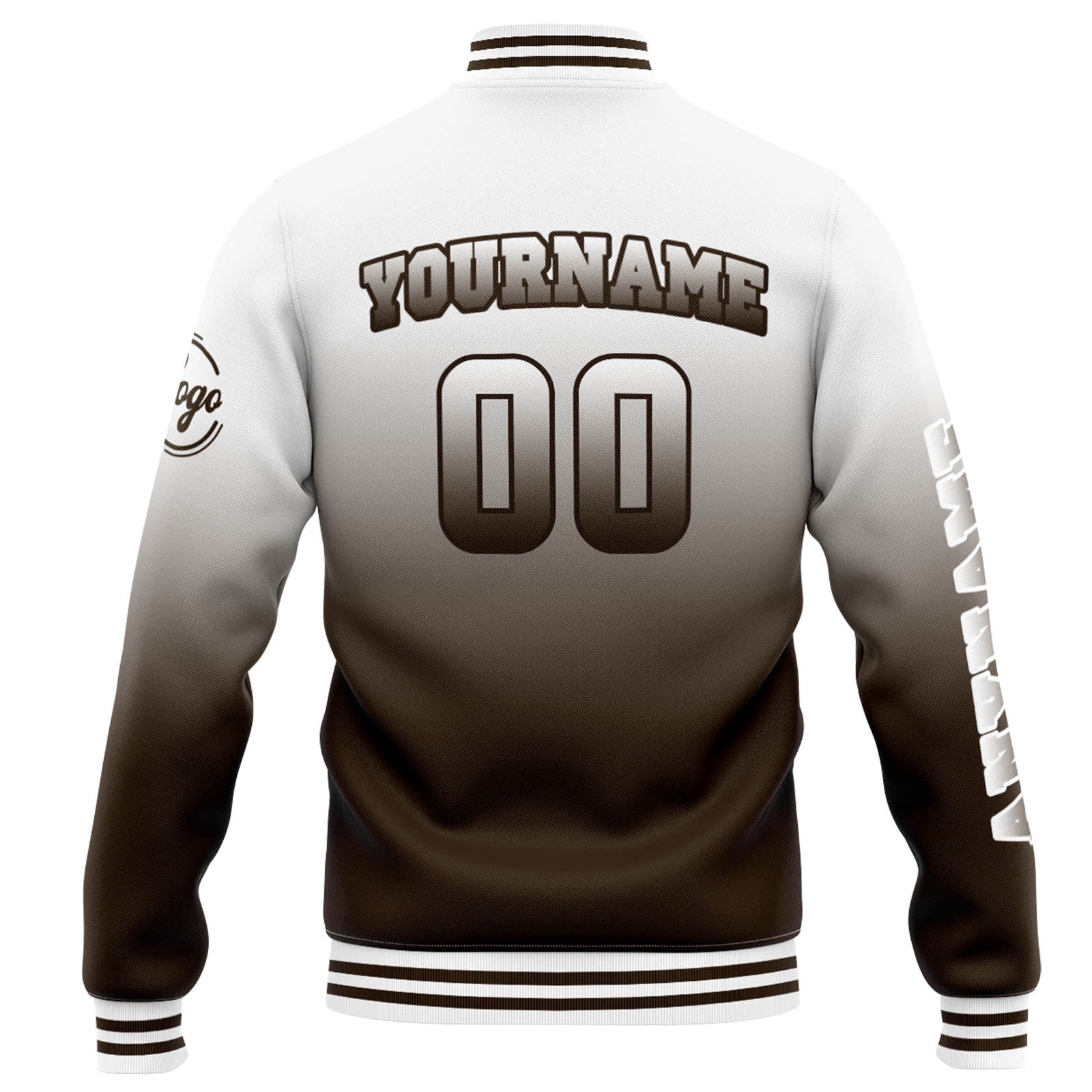 Chaqueta universitaria personalizada estilo Letterman para hombres-mujeres y jóvenes-color blanco con degradado marrón